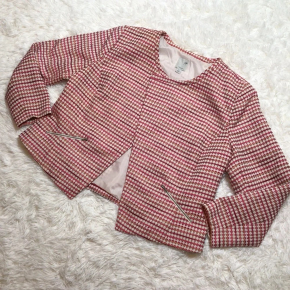 Halogen Moto Open Geometric Blazer Zip Pockets Plus 16W Curvy Mod Pink Orange - Picture 9 of 9